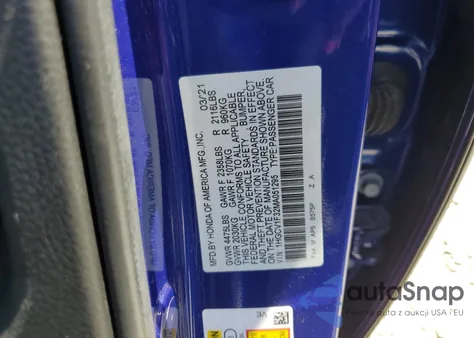 2021 Honda Accord Sport из США, поврежденный, VIN 1HGCV1F32MA051295